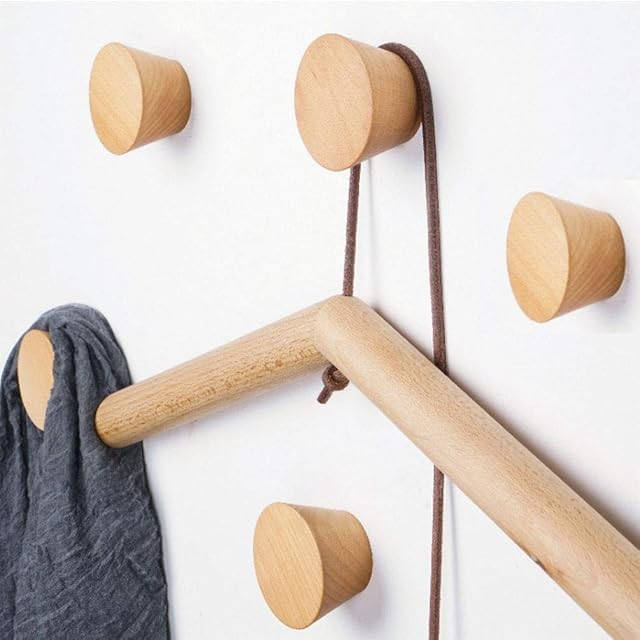 Wooden Coat Hook 5 Pack, Wood Wall Hat Hook, Wooden Coat Peg Coat Hanger, Heavy Duty Hooks for Hanging Clothes, Coats, Hats, Robes, Towels, Bedroom, Closet, Bathroom, Entryway