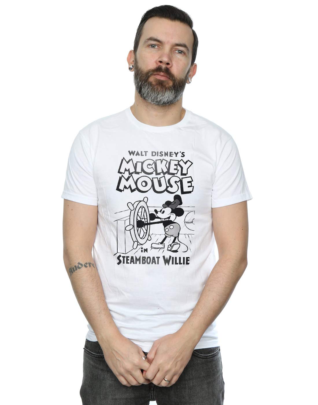 Disney Men's Mickey Mouse Steamboat Willie T-Shirt White Medium