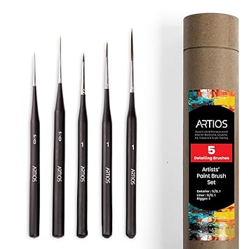 ARTIOS Detailing Paint Brushes Set - 5pcs Professional Miniature Liner Brushes for Fine Detailing & Painting with Brush Holder for Acrylic, Oil, Watercolor & Gouache
