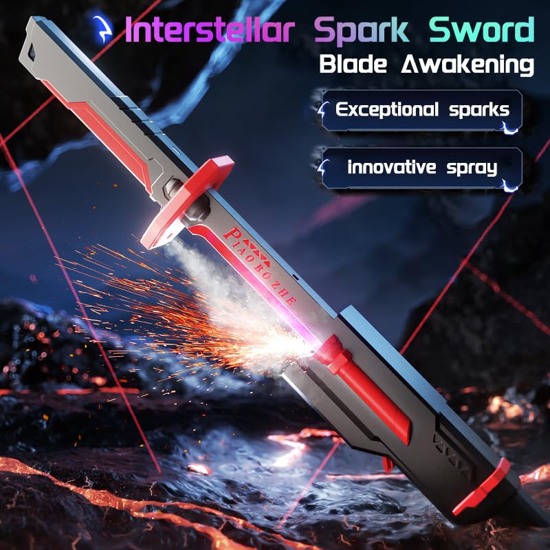Image of EVADA Cyberpunk Neon LED Spark Sword with Sound and Fog, Type-C Recharge, 31.5 inch Glowing Ninja Blade Weapon for Kids and Adults, Toys for Cosplay, Rave and Halloween(Red)