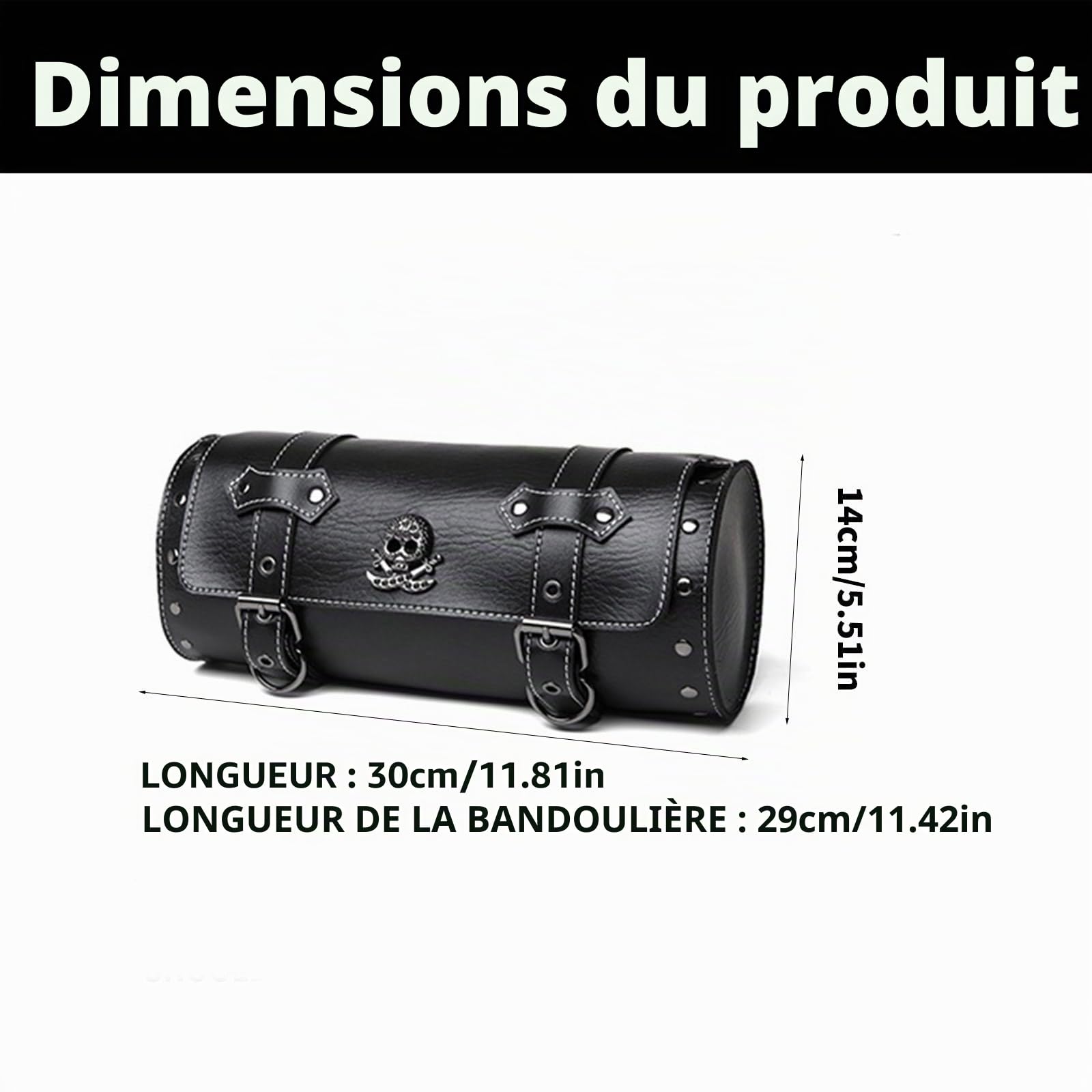 Sacoche de Moto Avant Vintage Sac à Outils Sacoche de Selle Sacoche de Fourche de Guidon Motif Crâne Sacs de Rangement en PU Sac à Outils pour Moto