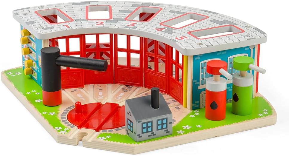 Bigjigs Rail Wooden Five Way Engine Shed - Other Major Rail Brands are Compatible