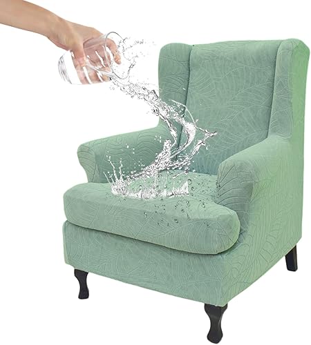 Eco-Ancheng Funda impermeable para silla con respaldo de ala, fundas de 2 piezas para sillas de respaldo de ala, fundas de silla de elastano
