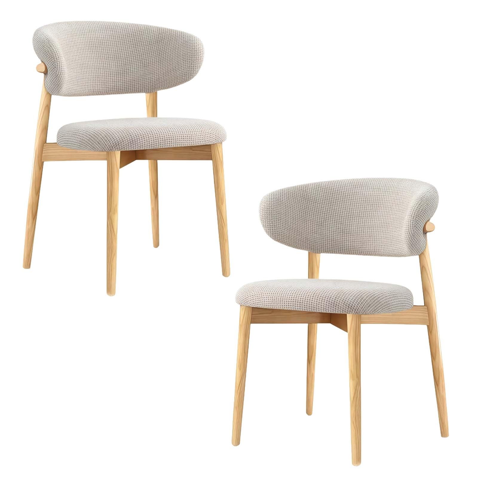 Lot de 2 chaises de salle à manger en bois massif – Coussins rembourrés en lin et dossier incurvé pour cuisine, salon, restaurant ou chambre à coucher – Assises de loisirs confortables