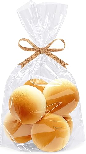 Morepack Bolsas de celofán de fondo plano, 100 bolsas de regalo de celofán de fondo plano transparente de 8 x 3 x 12 pulgadas, con lazos giratorios,