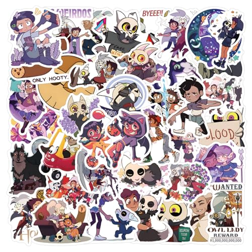 55pcs The Owl House Stickers for Kids Teens Girls Adult, Waterproof Vinyl Movie Decal for Water Bottle Skateboard Guitar Travel Case Bike Laptop,Car Bumper,Luggage,Phone (E)