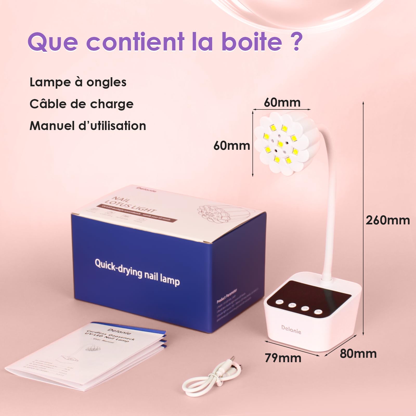 Delanie 35W Lampe UV Ongles Gel avec Capteur Automatique Intelligent & Écran LCD, Séchage Rapide 4 Minuterie de 10s/30s/60s/90s, Design Col de Cygne Flexible pour Manucure à Domicile et en Salon