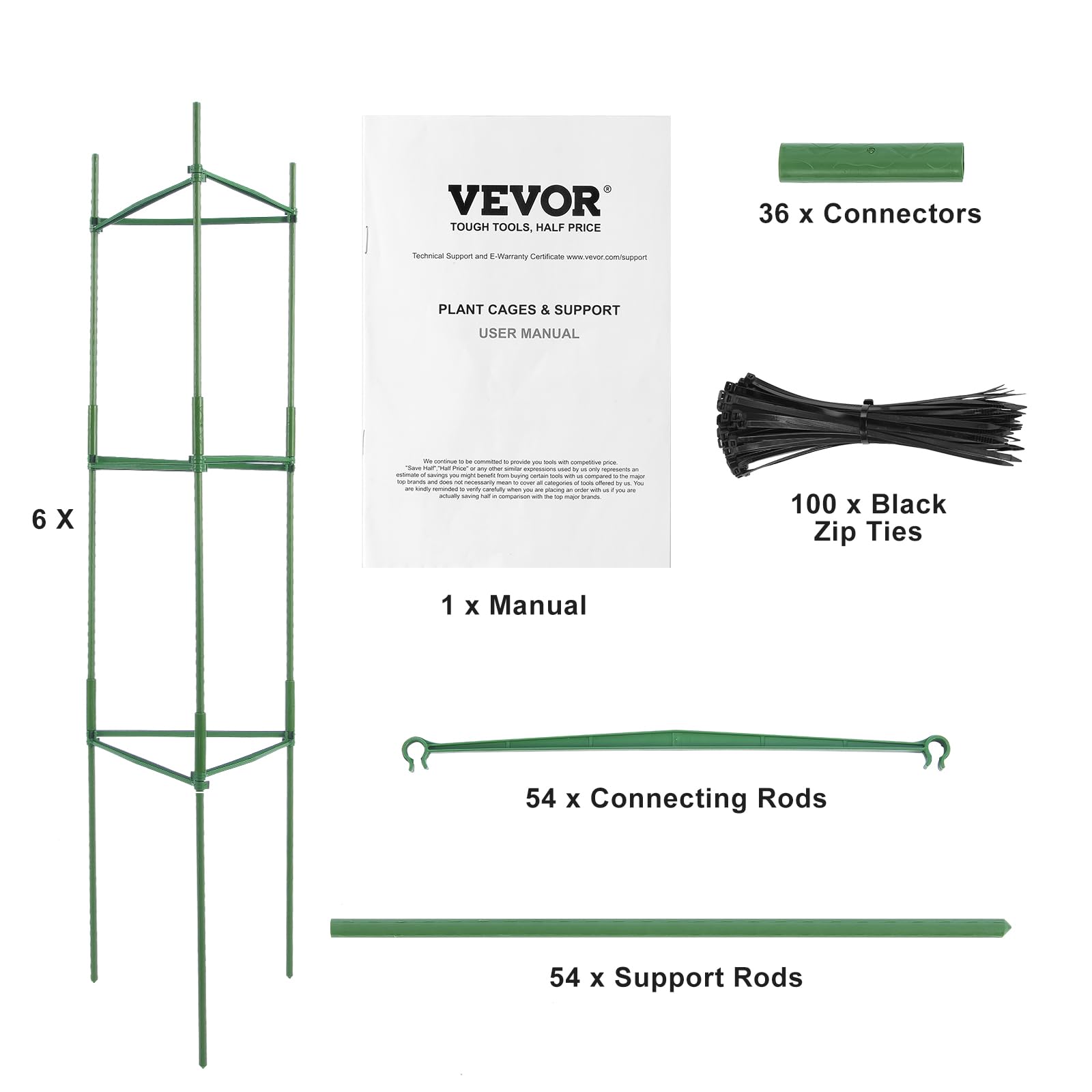 VEVOR Gabbie per Pomodori da Giardino 6 Pacchetti, Supporto per Pomodori 121,92cm, Gabbia Sostegno per Piante Alte Impilabile, per Aiuole Rialzate, Verdure, Fiori Piante Rampicanti da Giardino Orto