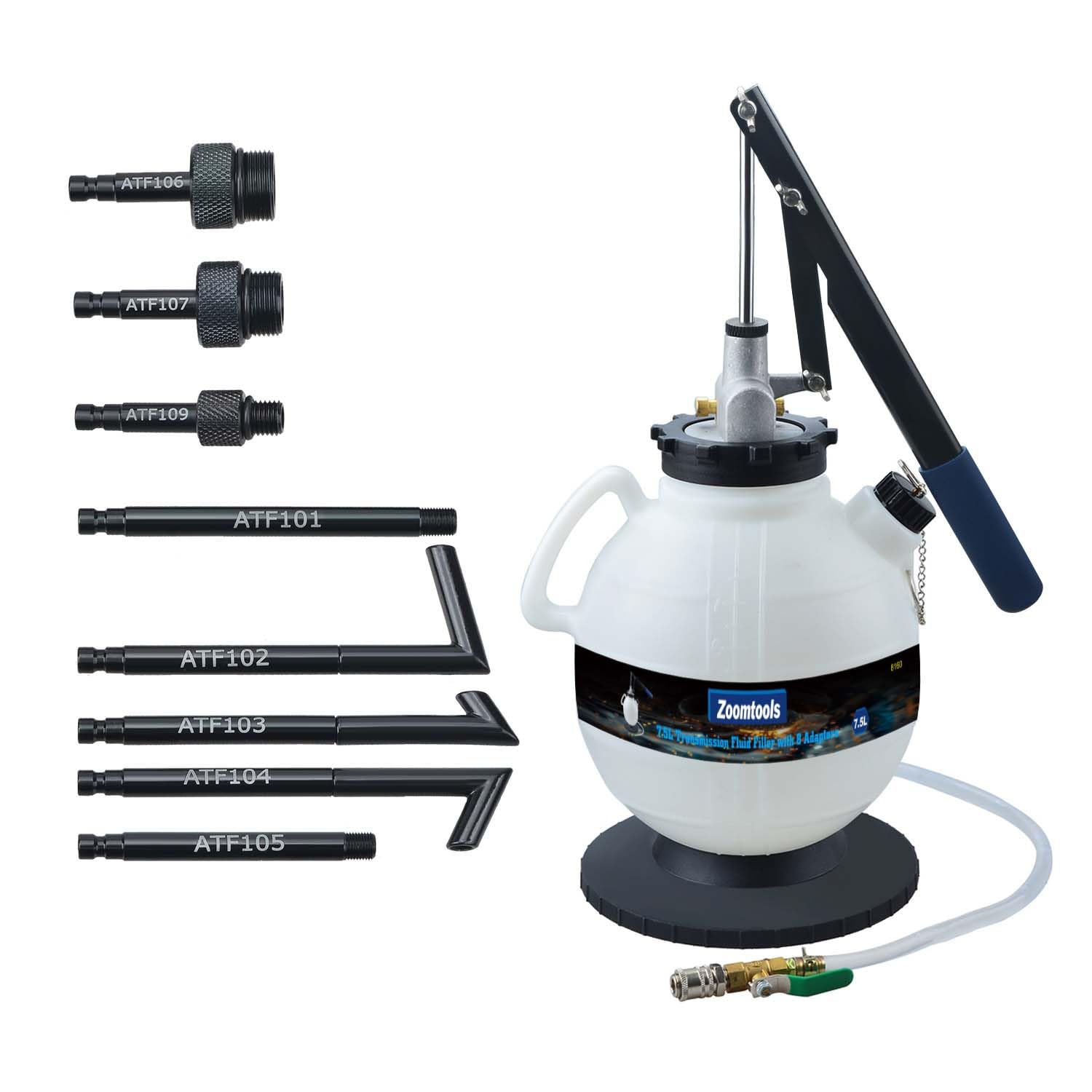 Strumenti di erogazione del sistema di ricarica ATF manuale da 7,5 litri Kit di strumenti per pompa di riempimento olio e liquido per trasmissione automatica con adattatori di riempimento ATF