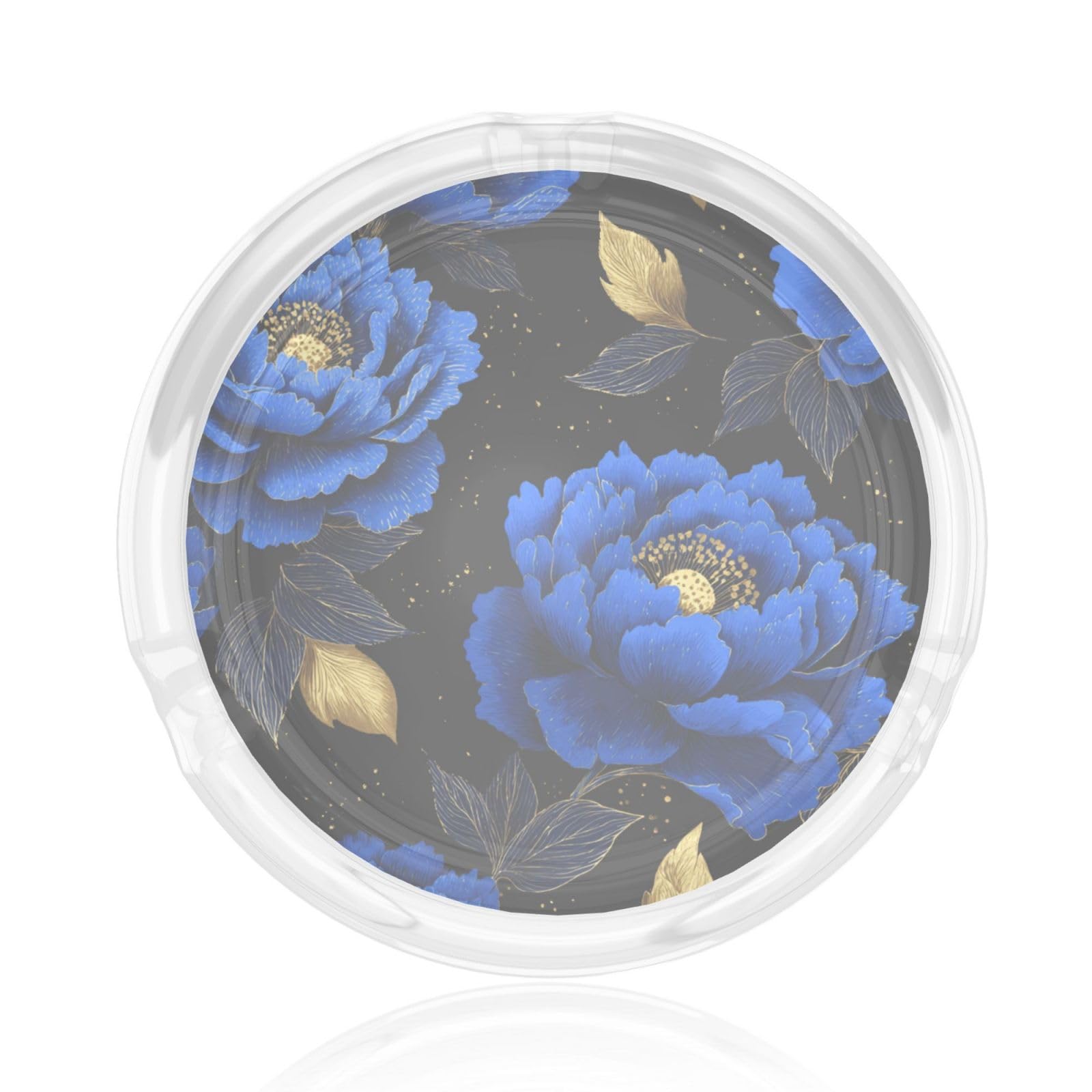 Blue Peonies With Gold Centers Glass Ashtray For Cigarettes Ash Trays Case For Home Office Decor