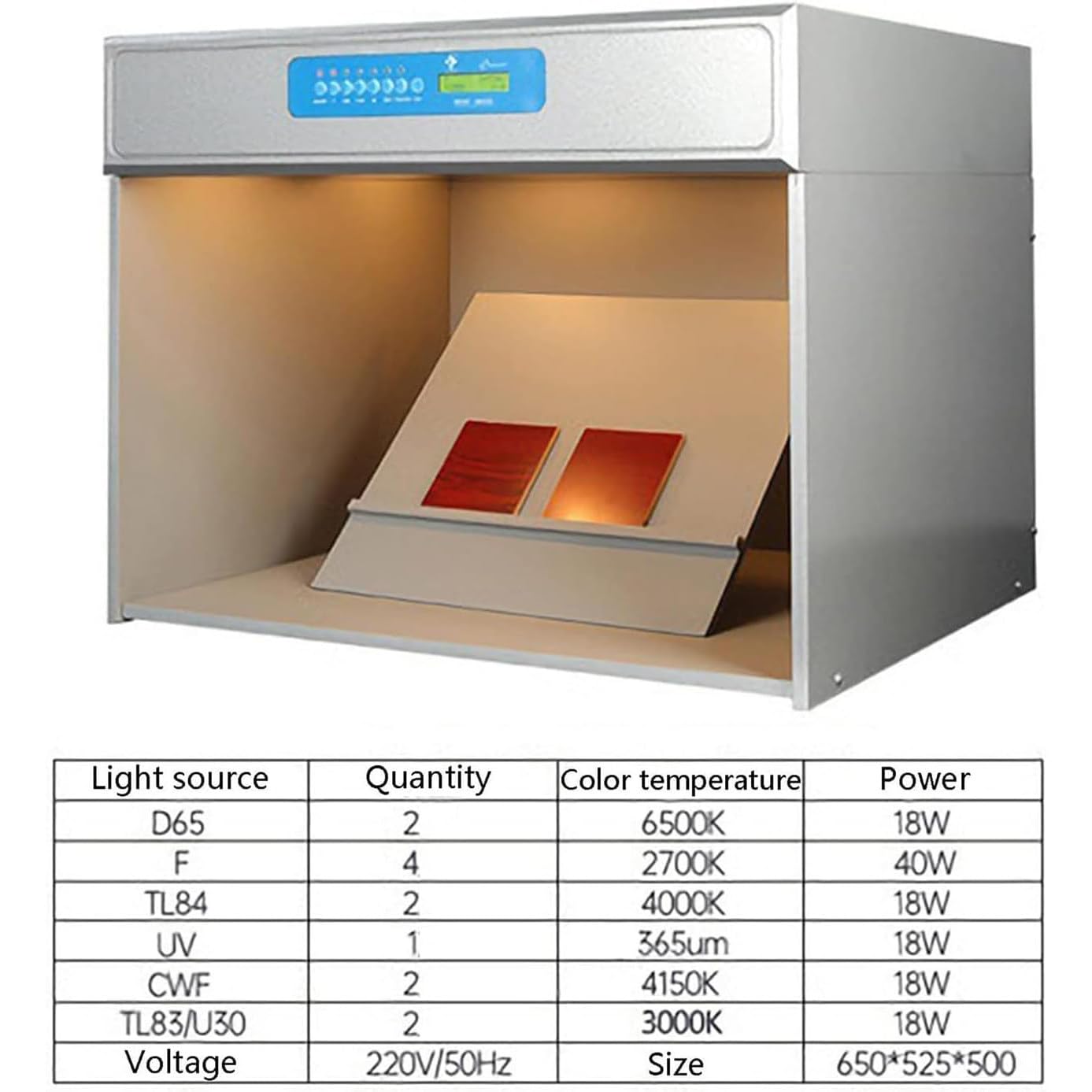 Armoire d'évaluation des Couleurs Armoire de Correspondance des Couleurs Caissons Lumineux de Couleur LED 6 Sources de lumière : D65 TL84 UV F CWF