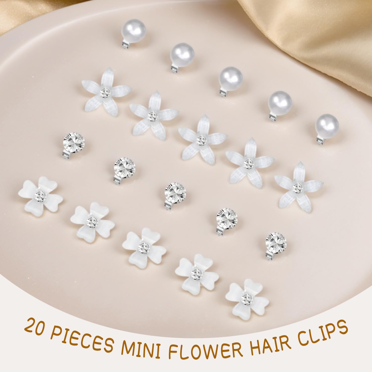 20 Pieces Small Flower Hair Clips, Mini Rhinestone Hair Pins, Bridal Wedding Hair Accessories for Women and Girls - Image 2