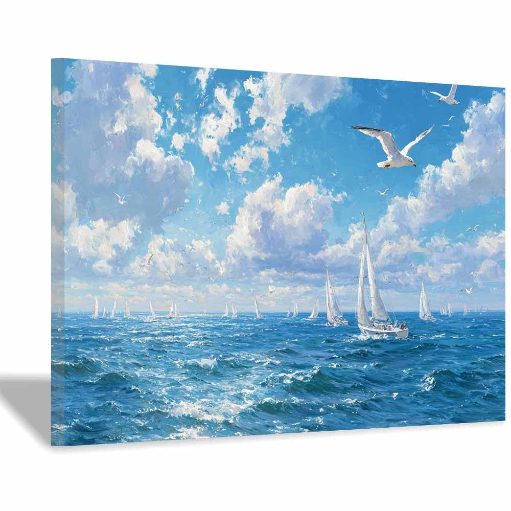HOQIU Wall art for home decor Regatta SailBoats s Painting canvas artwork for wall, art prints, For living room, bedroom, bathroom, dining room, painting and decor.(Multicolor)-70x100cm Framed