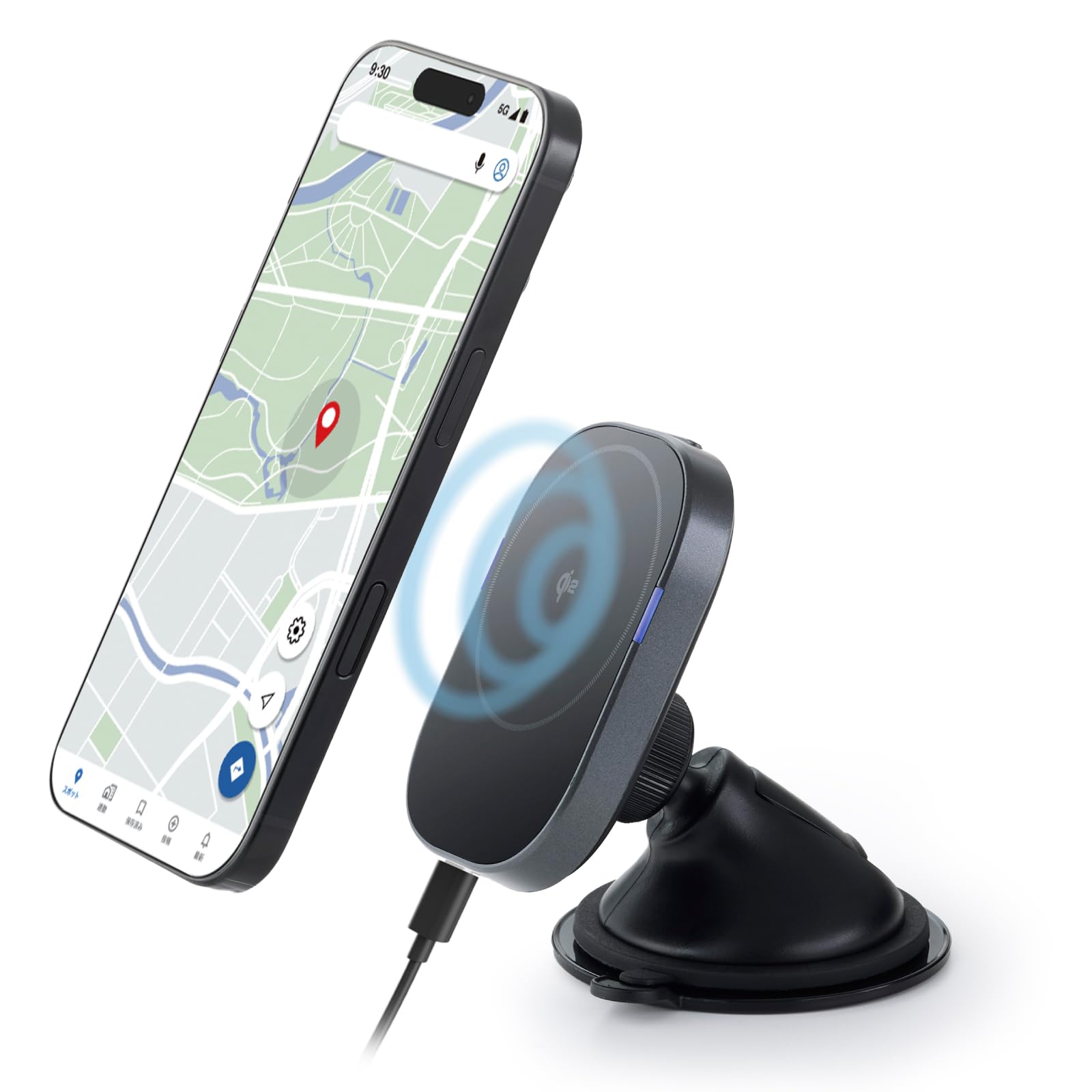 エレコム 車 スマホスタンド Qi2 15W ワイヤレス充電 マグネット吸着 吸…