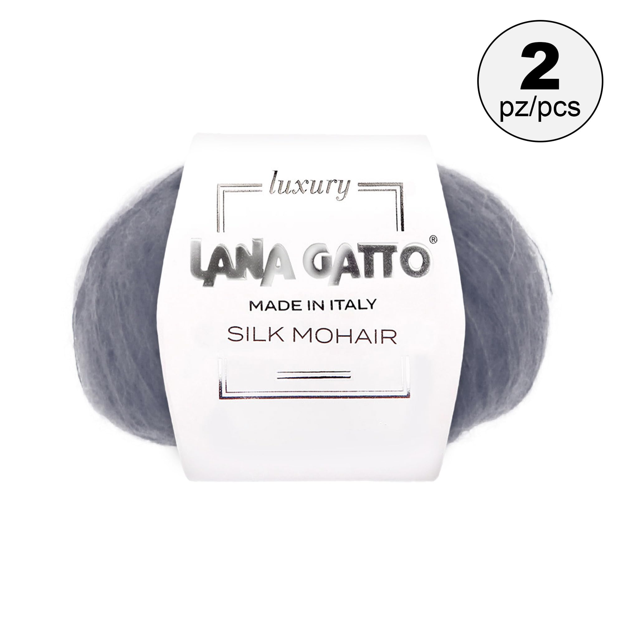 Silk Mohair Yarns for Knitting Lana Gatto Luxury Silk Mohair Line, 50 gr., 424 mt, / 1,8 oz., 464 yds, (Grey - 30480, 2) - Image 2