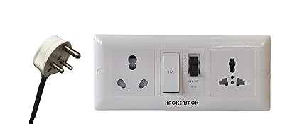 Hackensack Extension Board 2 Socket (16A +13A Universal) Master Switch 16A and MCB 16A (Polycarbonate) with 3 Meter Copper Cable (1.5 SQ.MM) Multi Outlet Power Strip (White)