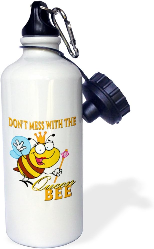 3dRose "Dont Mess With The Queen Bee" Sports Water Bottle, 21 oz, White