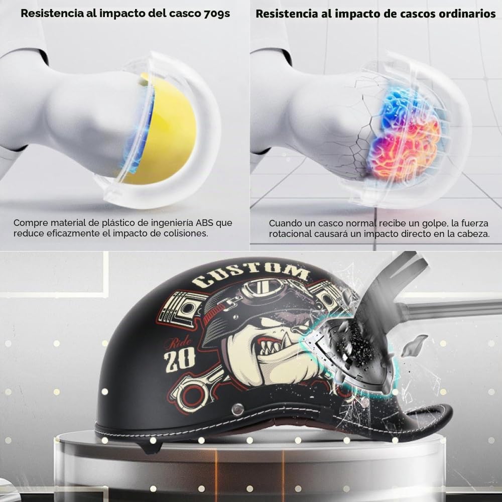 Casco Moto Abierto Retro – Casco Jet Clásico con Gafas Vintage, Homologado ECE 22.06, Ligero para Scooter, Motos Custom y Cafe Racer