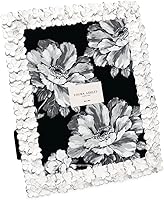 Laura Ashley 8x10 White & Silver Floral Textured Resin Picture Frame with Easel & Wall Hook - Elegant Tabletop or Wall Home Decor