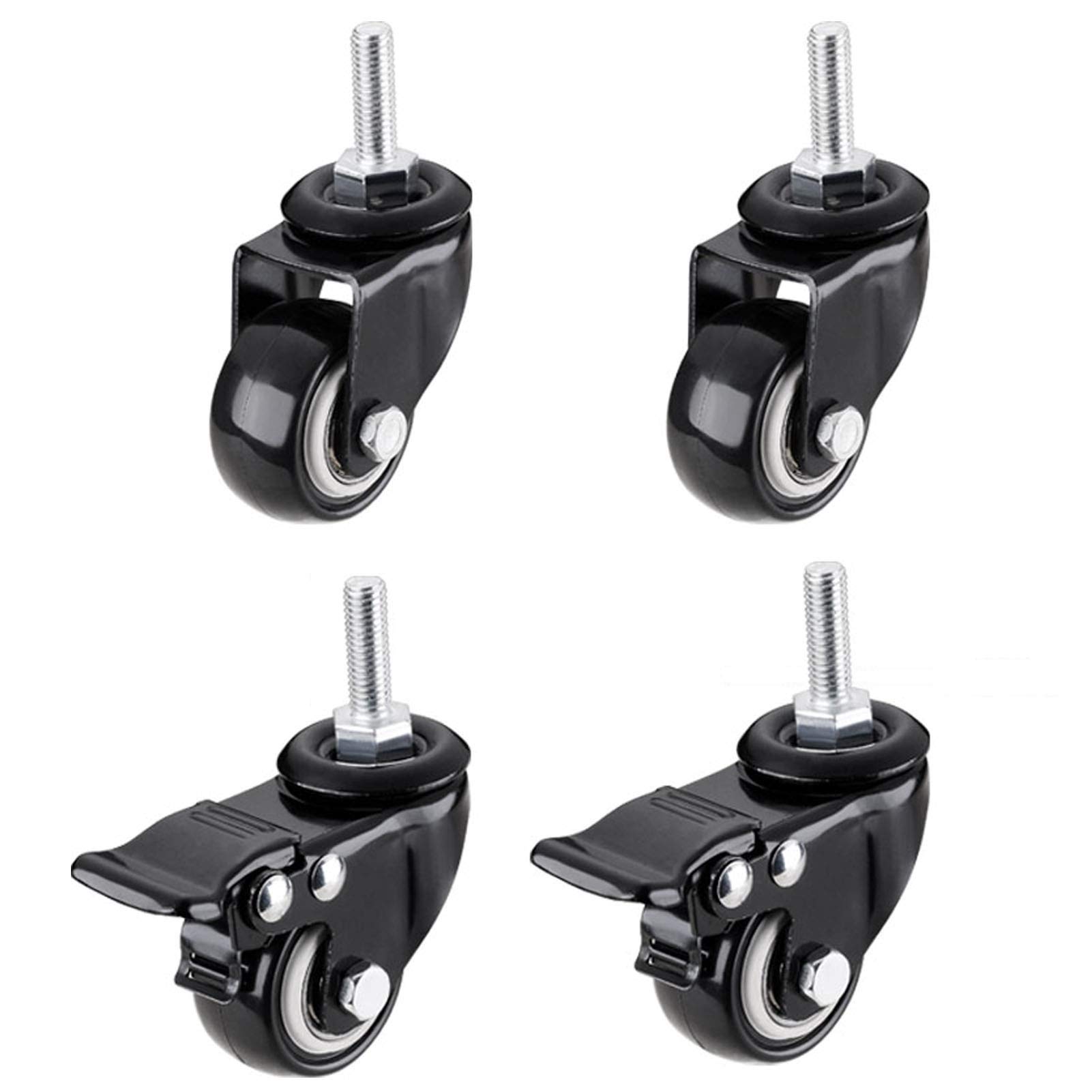 4 Ruedas móviles (2 con Freno, 2 sin Freno) con Varilla roscada (M8, M10) Ruedas para Muebles y carros de Equipaje, Cada Rueda Tiene una Capacidad de Carga de 60 kg (10 mm)