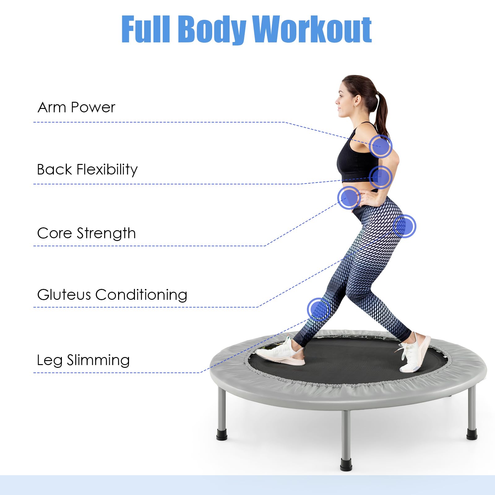LIFEZEAL Trampolino Elastico Interno, Esterno, Tappeto Elastico Fitness, Ø97x19 cm, Pieghevole, Rotondo, Mini, Stabile, per Bambini, Adulti, Telaio in Metallo, Saltarello, Salta, Max 150kg