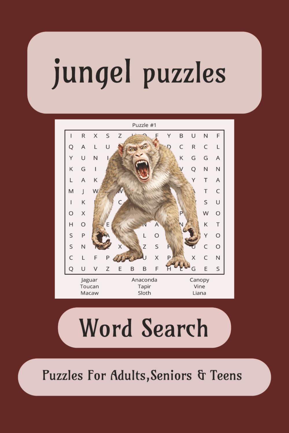 Jungle puzzles , word search , puzzles for adults , seniors , and teens: word searches about jungle easy to read and print the book size 6x9 inches ,110 pages ,50+ puzzles