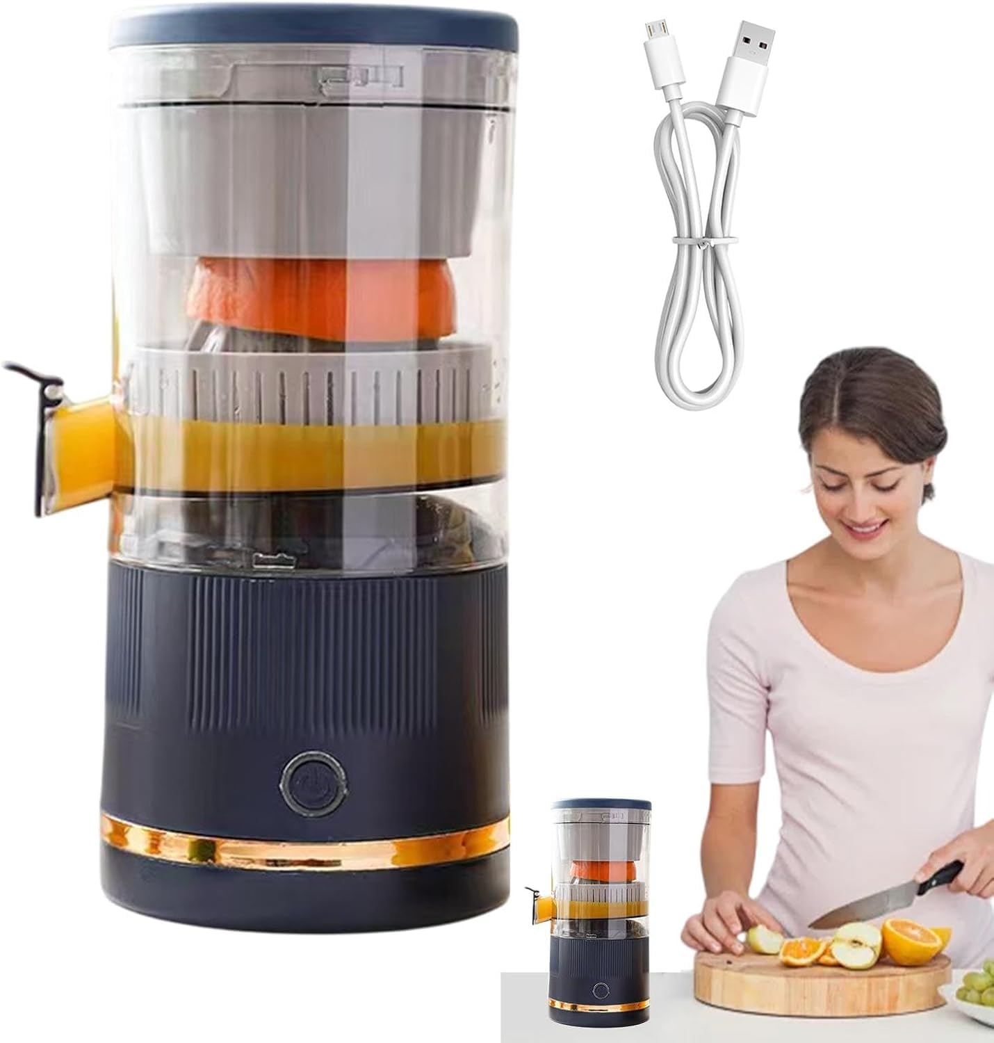 Juicer di agrumi elettrici, macchina per spremiagrumi ricaricabile, spremiagrumi arancione automatico, contenitore per succo portatile, macchina da pressa alla frutta, spremiatura di succo Blue