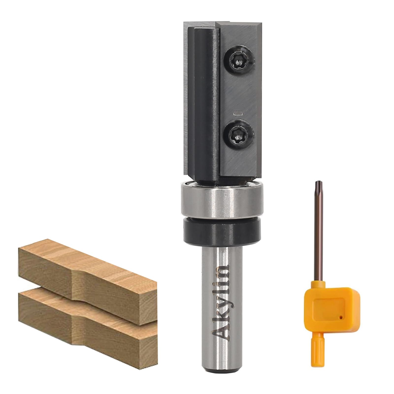 Wendeplatten Bündigfräser 8mm Schaft，4-seitigen Austauschbare Hartmetall Klinge，Bündigfräser Oberfräse mit Kugellager Holzfräser für Kantenbearbeitung