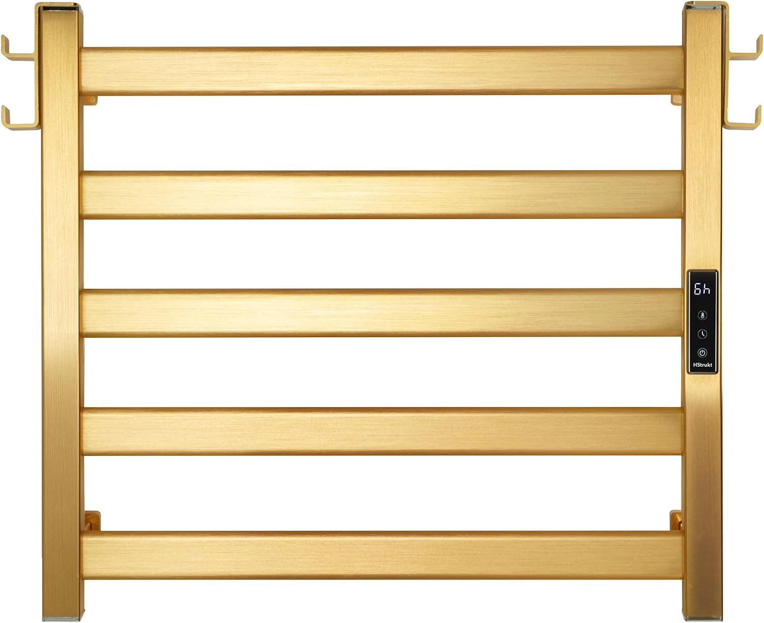 Towel Warmer, Heated Towel Rack with Classic Square Tube, Built-in Thermo Control and Timer for Bathroom with Memroy Function, Work with Smart Plug, 5 Bar, Gold