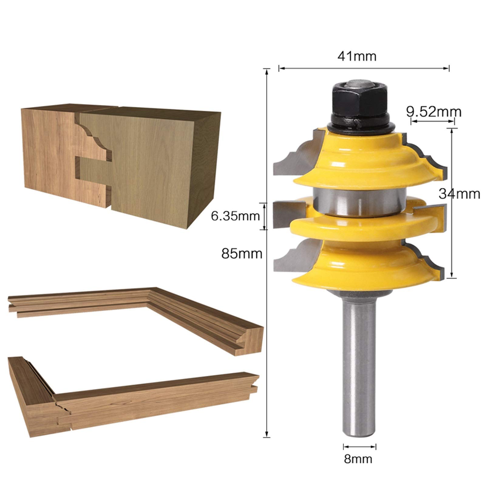 Zkenyao-Router Bit 8mm Shank Rail Stile Bit Stacked Wood Cutting Tool Woodworking Router bit, 1 pcs? Use Safety Reliable