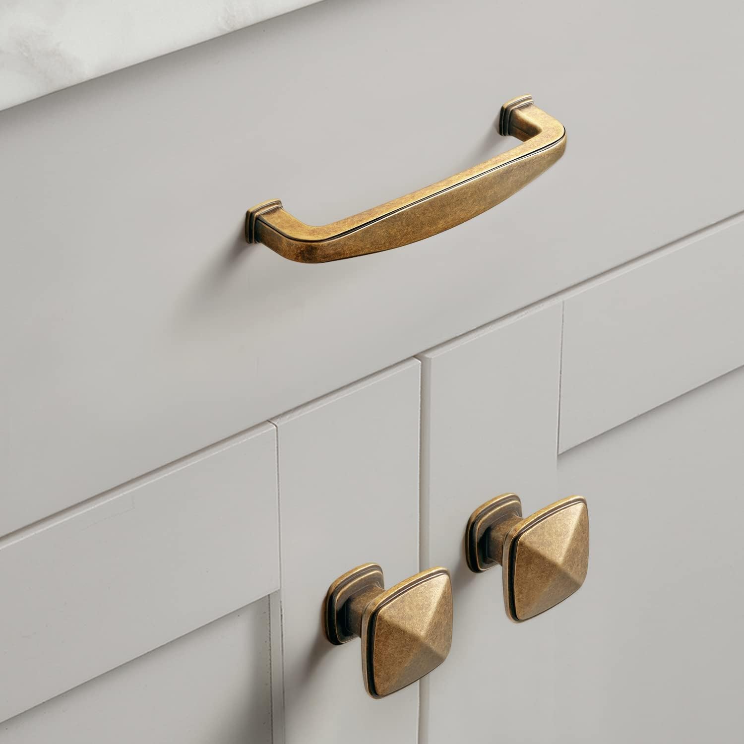 SYZOW 6 Piece Antique Brass Kitchen Cabinet Handles Kitchen Drawer Handles Antique Brass Kitchen Furniture Handle Centre Distance 96 mm