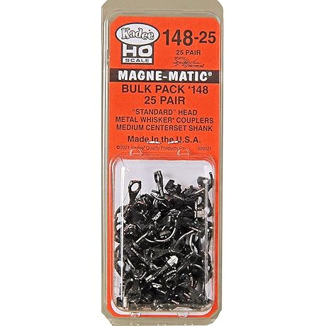 #148-25 Bulk Pack: 25 Pair #148 Whisker Metal Kadee Couplers, Medium HO Scale