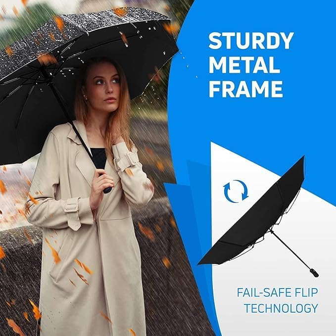 Image of JEBISON Automatic Travel Umbrella - Stylish Windproof For Rain & Compact, Strong for Wind, Auto Open /Close Button, Travel-Friendly 3-Fold Design Perfect Umbrella for Men & Women
