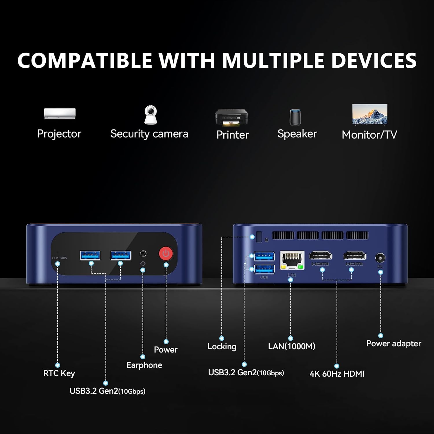 BMAX Mini PC W-11 PRO,Intel Twin Lake N150 (mise à Niveau N95/N97/N100)12Go DDR5 RAM 512Go M.2 SSD, Mini Ordinateur De Bureau, Double écran/HDMI/Type-C/WiFi 5/BT 5.0, Tour PC Pour école,Maison,Bureau