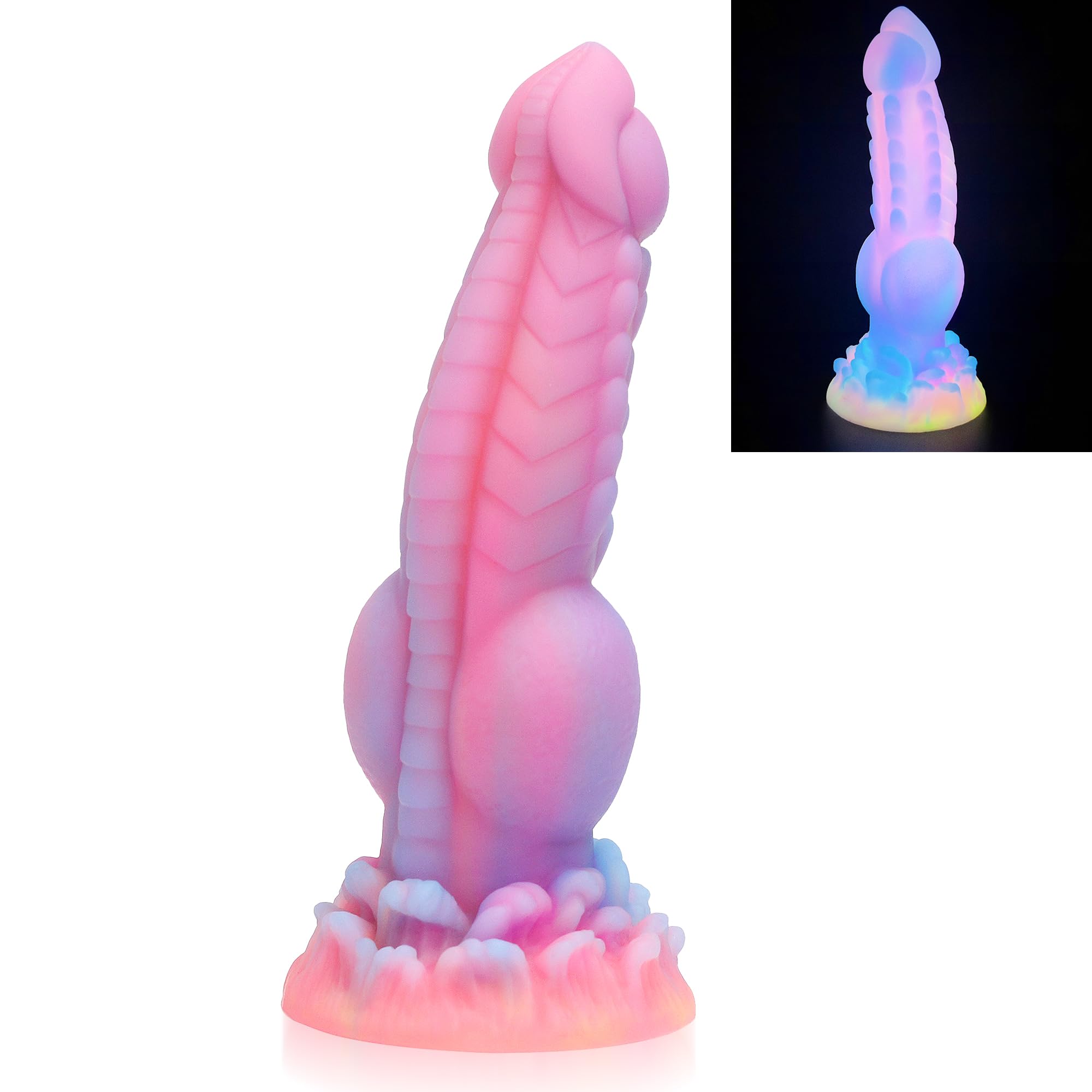 Monster Dildo, 8.5inch Fantasy Realistic Dog Dildos with Knot Luminous Silicone Thick Pink Anal Dildo Adult Sex Toys with Suction Cup for G Spot Women Men Couple Strap on Play: Regular