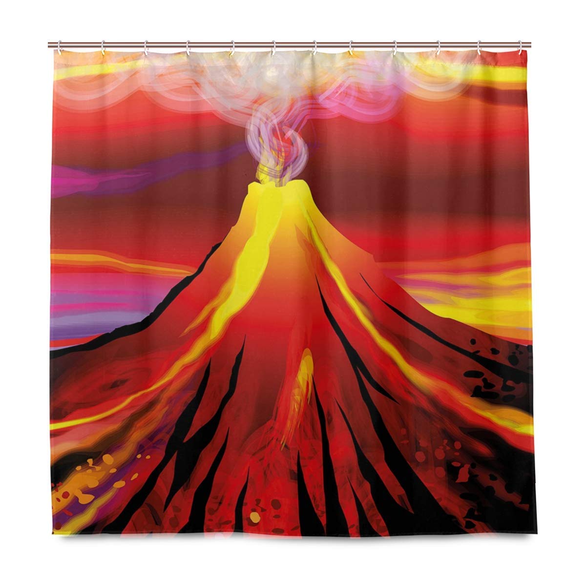 JOOCAR Design Shower Curtain, Volcano with Smoke Vibrant Abstract Eruption Scenery, Waterproof Cloth Fabric Bathroom Decor Set with Hooks
