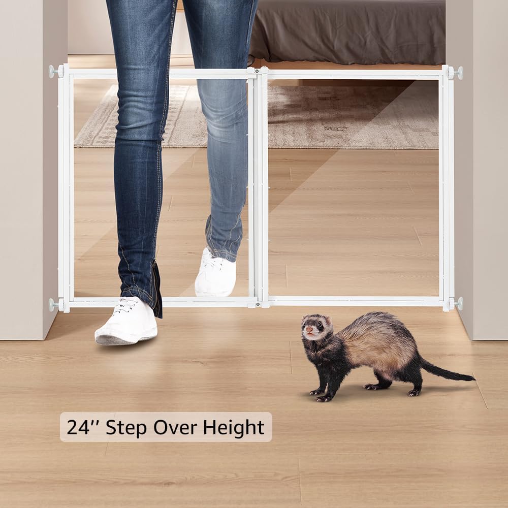 beeNbkks Clear Ferret Gate, Small Pet Barrier for Doorways Hallways Stairs Kitchen, Pressure Mounted Safety Pet Gate for Small Dogs Cats, Fit 22" to 39" Wide Opening, 24" Tall Step Over, Indoor Use