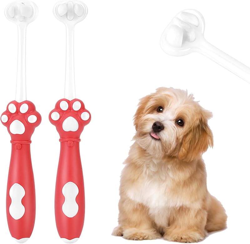 Escova de Dentes de 3 Lados para Cães, Filhotes e Cães Pequenos Gluckelk, Pacote com 2
