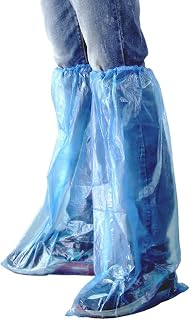 Disposable Shoe Covers Blue Rain Shoes and Boots Cover Plastic Long Shoe Cover Clear Waterproof Anti-Slip Overshoe for Women Men Water Boots Cover Rainy Day Use Cover