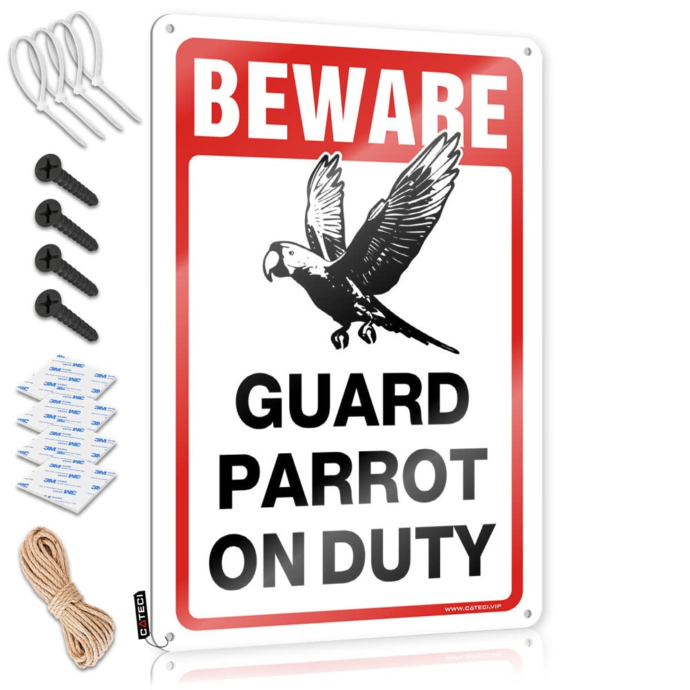 Vpguqarfr Colour Tin Matal Sign Valentine's Day Gift | Beware! Guard Parrot On Duty Farmhouse Entrance Decoration(20X30cm)