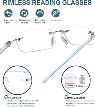 نظارات قراءة بدون إطار Blueless للقراء الصغار للرجال والنساء (أزرق)