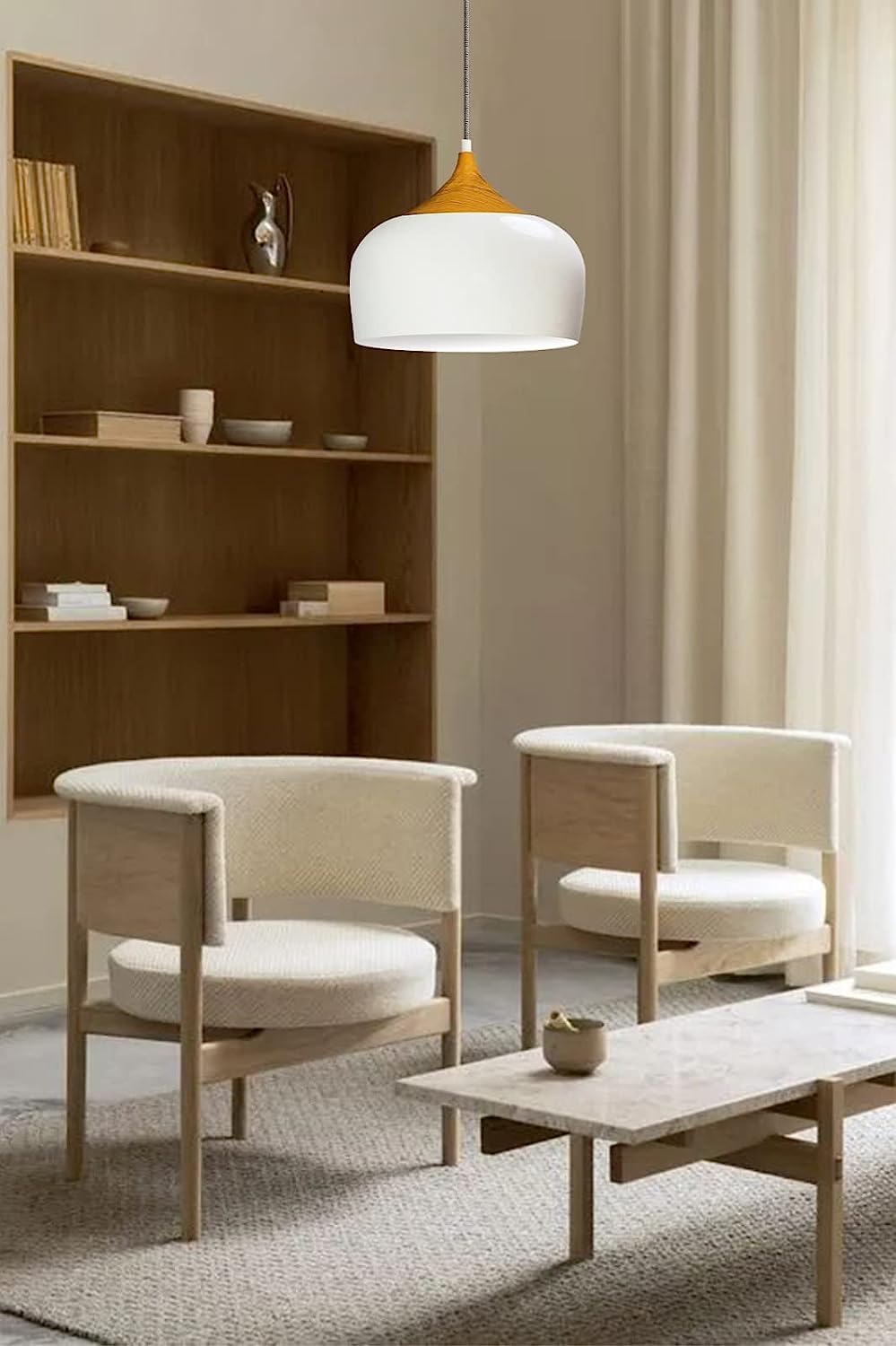 bamyum Blanco Madera Estilo I Kreis I Ø 30 cm E27 Bombilla Metal LED Plafón Escandinavo Moderno Estilo Sencillo Para Salón Comedor Lámpara Colgante