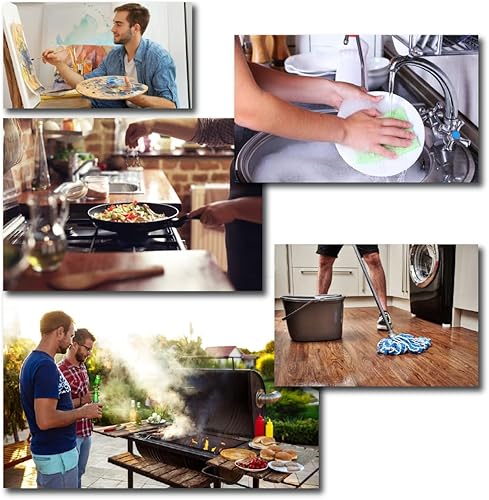 Miniatura 7 de Delantal de vinilo impermeable negro  Delantal grande de piel sintética con babero ajustable ultraligero para lavar platos, Negro -, Grande