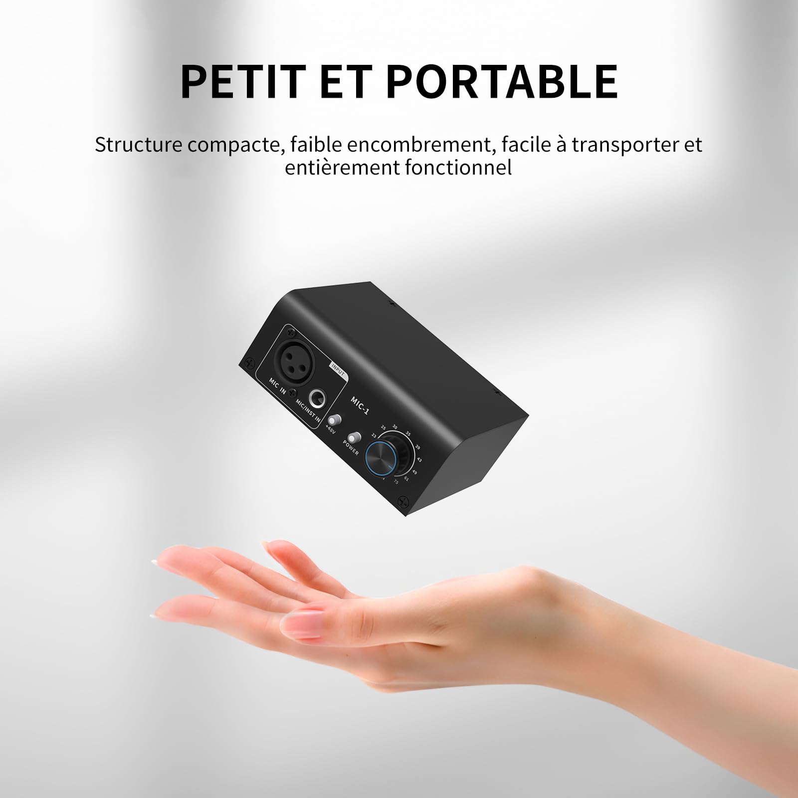XTUGA XIC1 Préampli micro pour microphones dynamiques et à condensateur Booster avec 2 entrées Max 75db Gain 48V Phantom Power Sortie XLR