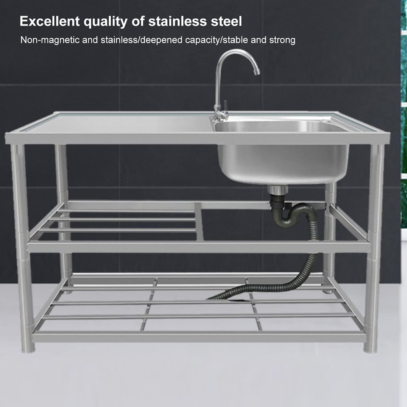SDdPulse Lavello da cucina portatile in acciaio inox – Lavello da cucina indipendente a vasca singola con rubinetti per acqua calda e fredda per casa e catering, tipo B-1