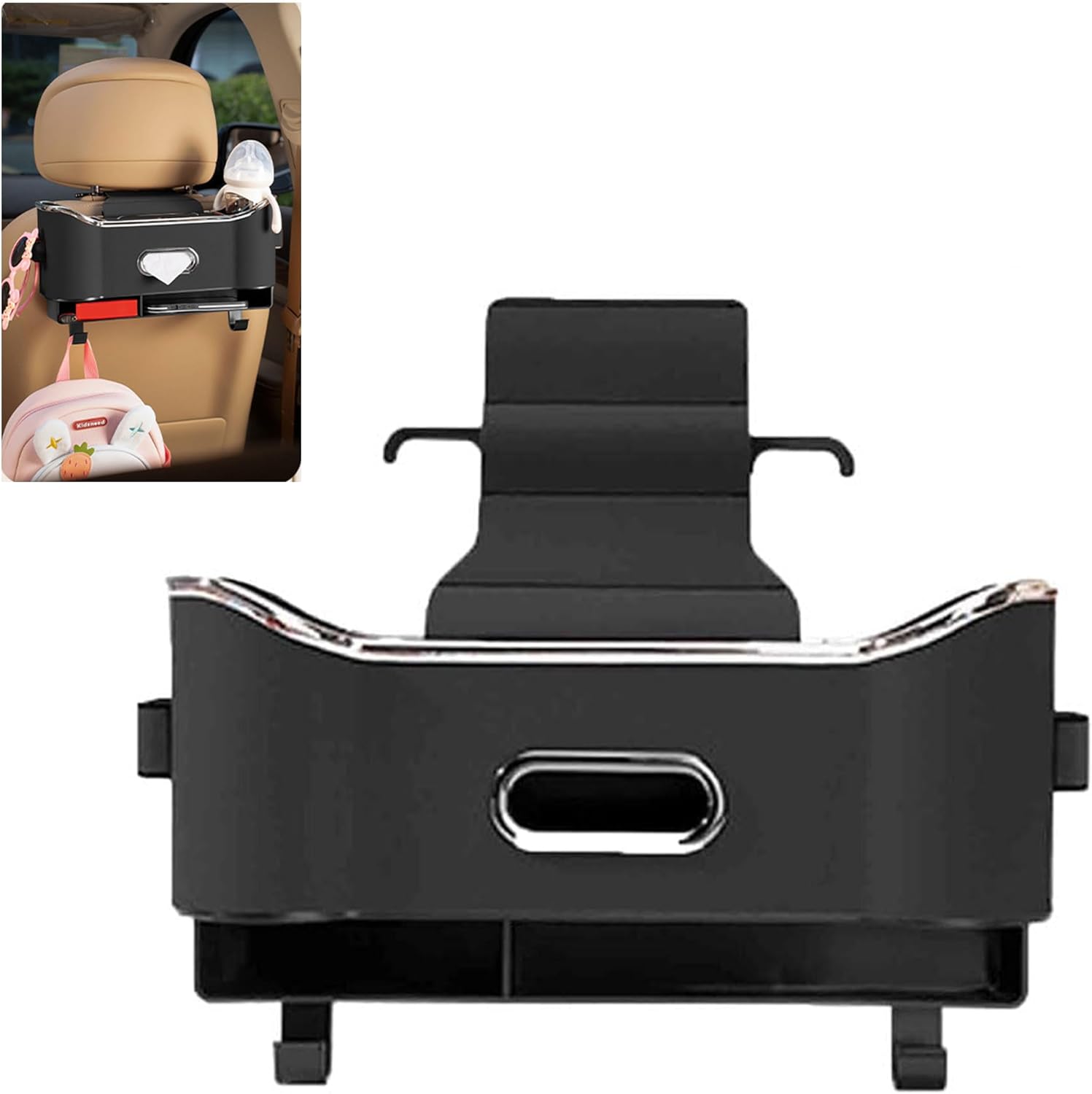 Carstyles Seat Back Bag, Multifunctional Car Seat Back Storage Box, Car Seat Tissue Box and Storage Box, Universal Car Seat Storage Box, Car Tissue Organizer Back Seat with 2 Drink Cup Holder (Black)