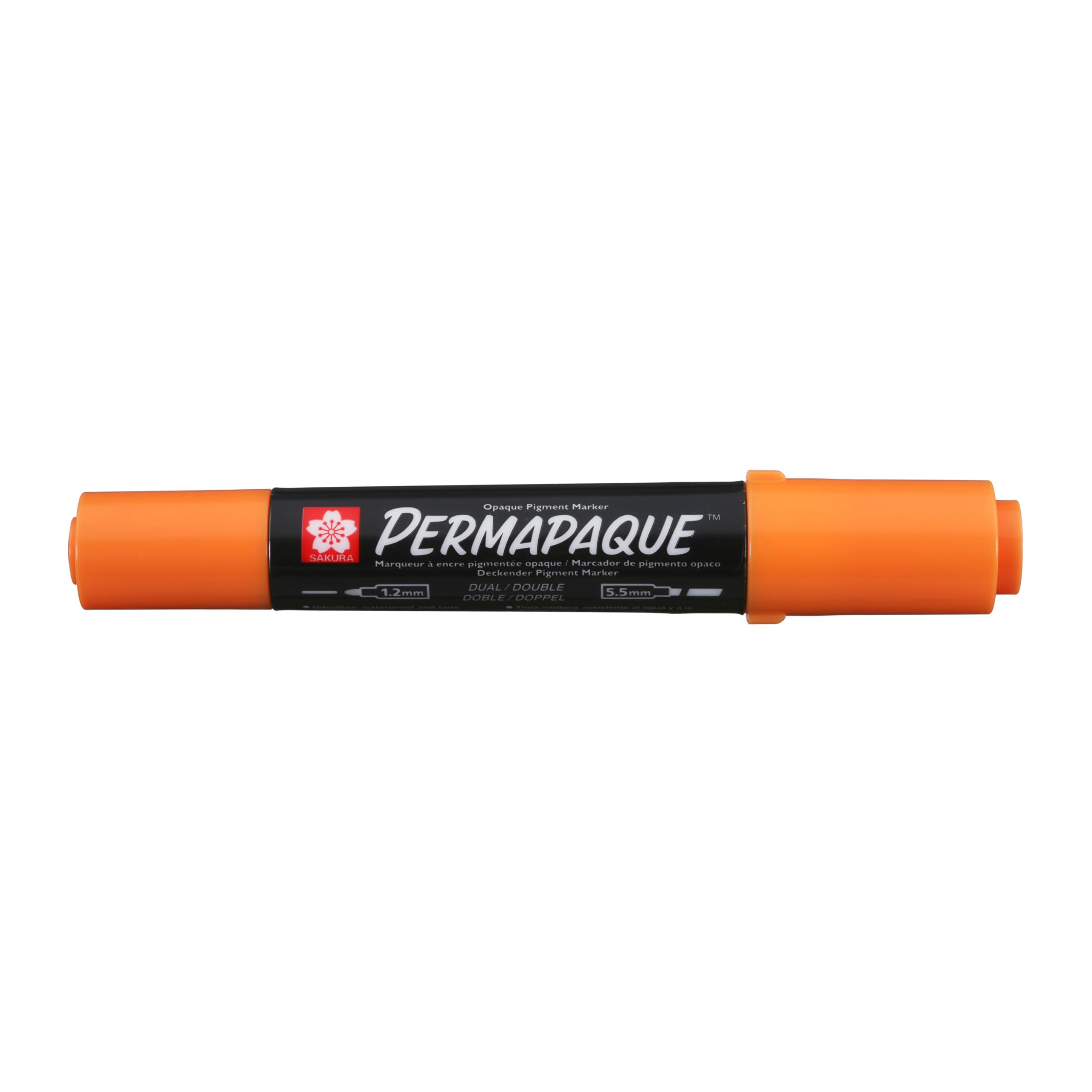 SAKURA Marcatore permanente a doppia punta Permapaque - Arancione - Inchiostro pigmentato a base d'acqua - Pallottola da 1 mm e scalpello da 5,5 mm - Finitura opaca - Uso industriale