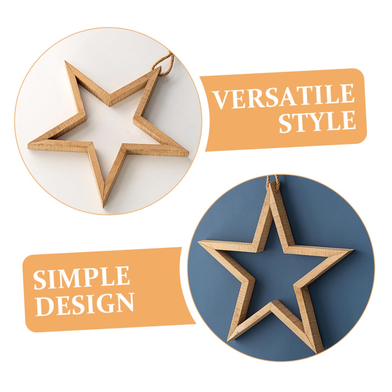 Decorazione da Parete Stella a 5 Punte in Legno Rustico, Laccetto, per Casa e Studio, Stile Semplice