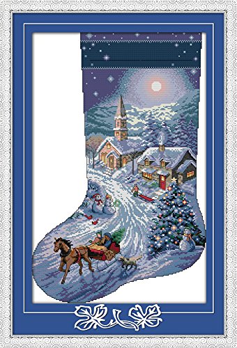 Howies Needlepoint Cross Stitch Kits 14CT Pre-Printed Pattern Needlepoint Kits Full Range of Stamped Starter Kits (Christmas Stocking 1 14.6 x 21.7 Inch)