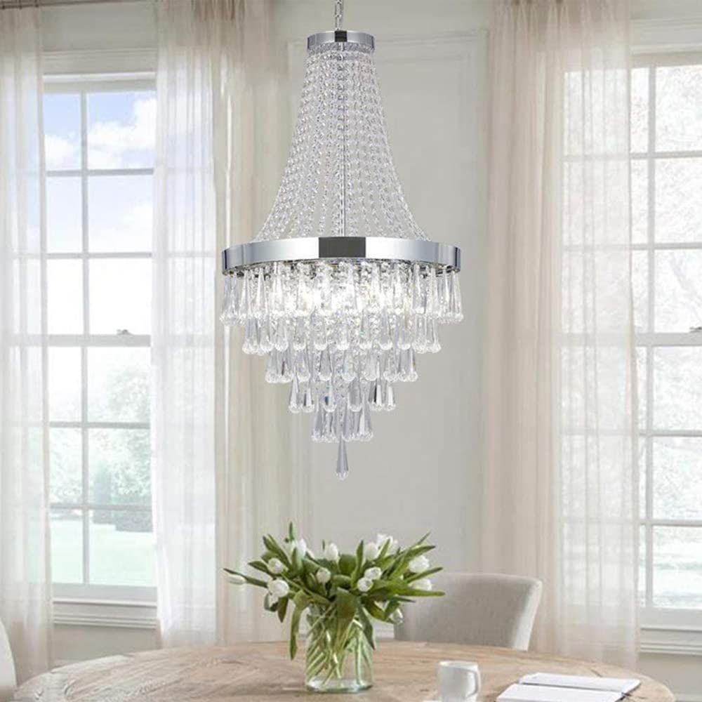 Lámpara de araña, Lámpara de araña de Cristal de Lujo de 7 Luces para Sala de Estar, lámpara Colgante de Techo, decoración Moderna para Comedor, lámpara Colgante para Escalera de v